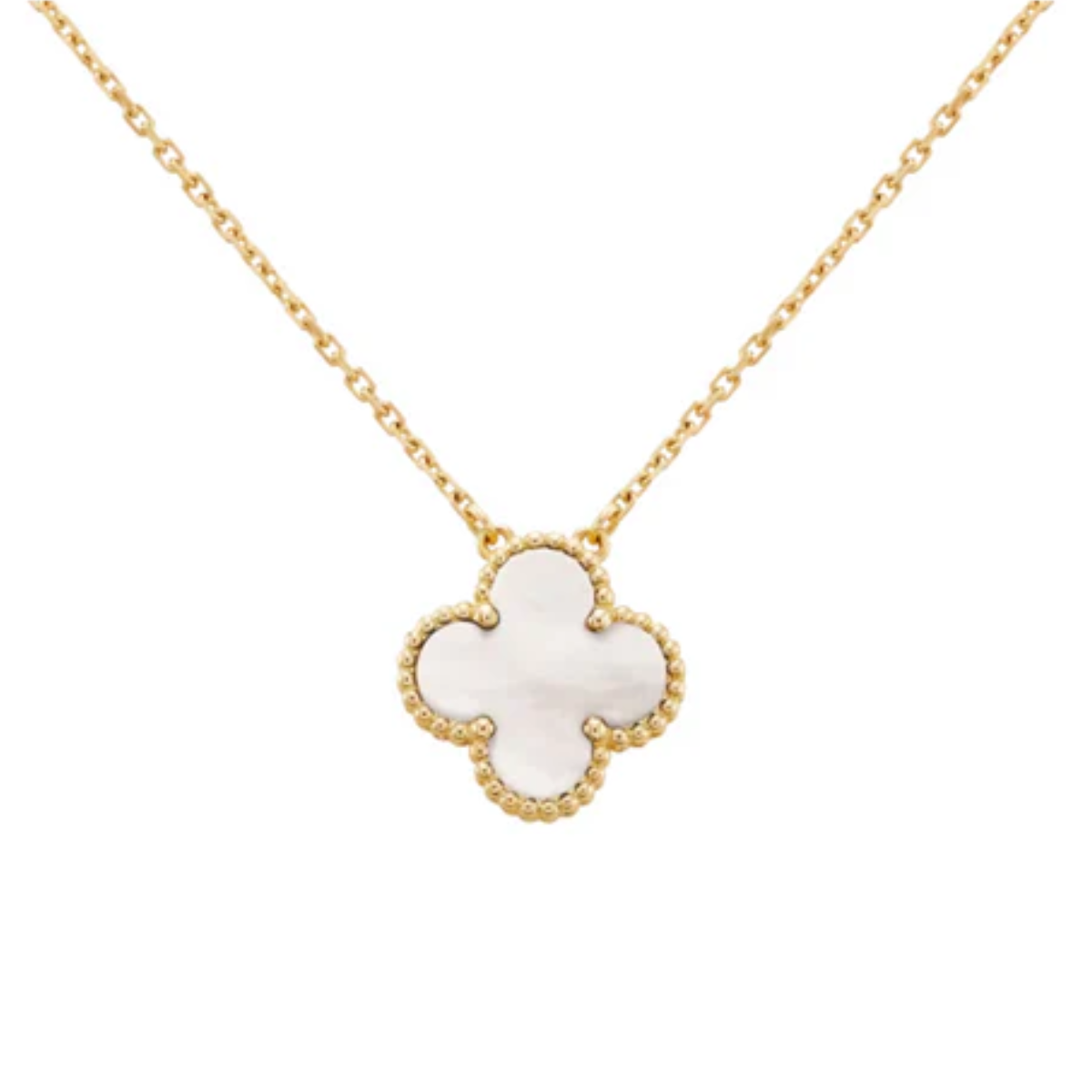 Colar VCA 1 Trevo Alhambra Branco - Banhado Ouro 18K