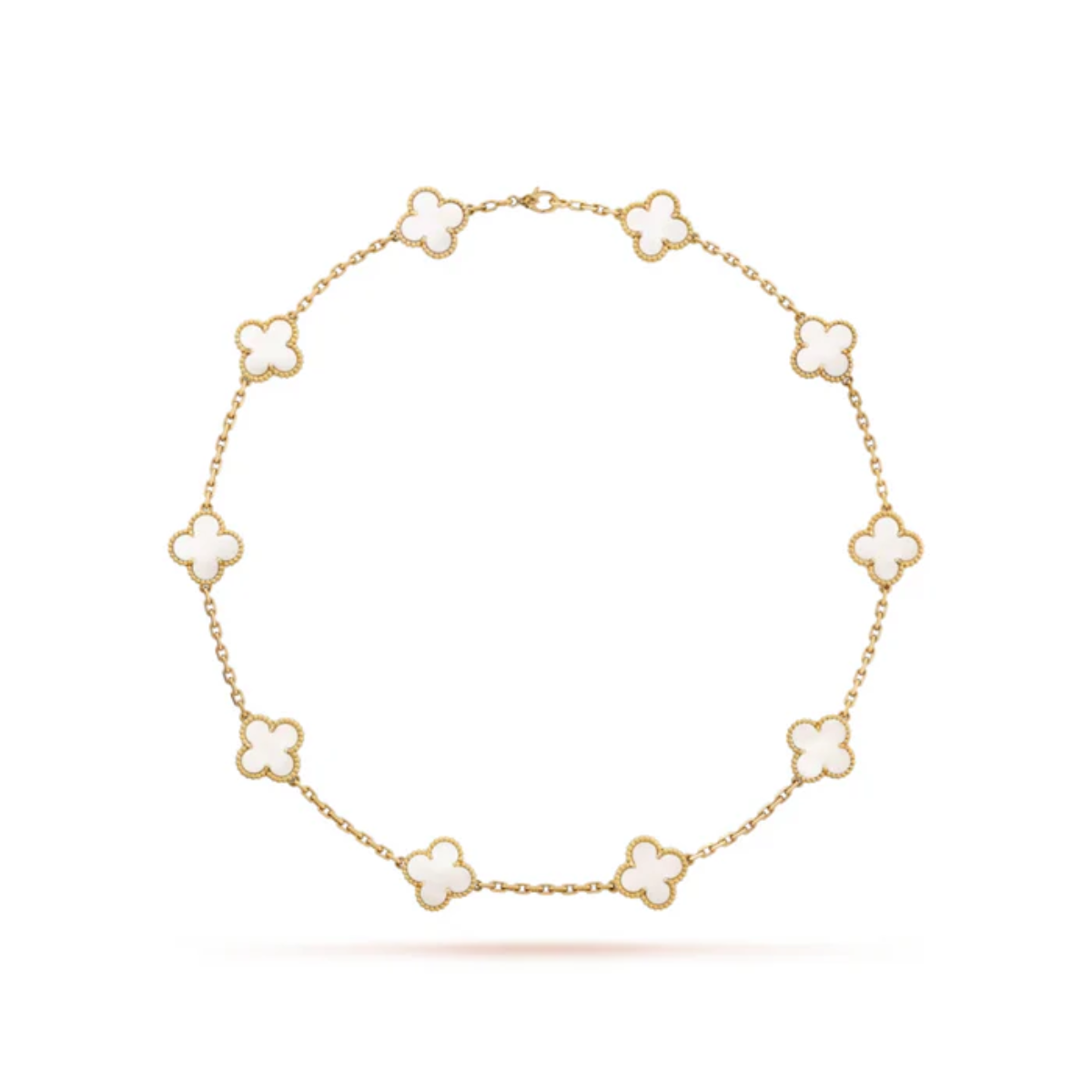 Colar VCA 10 Trevos Alhambra Branco - Banhado Ouro 18K