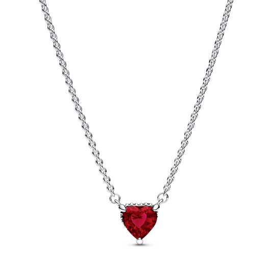 Colar Coração Halo Vermelho - Prata 925