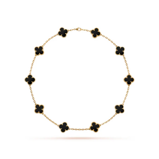 Colar VCA 10 Trevos Alhambra Preto - Banhado Ouro 18K
