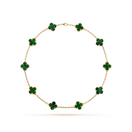 Colar VCA 10 Trevos Alhambra Verde - Banhado Ouro 18K